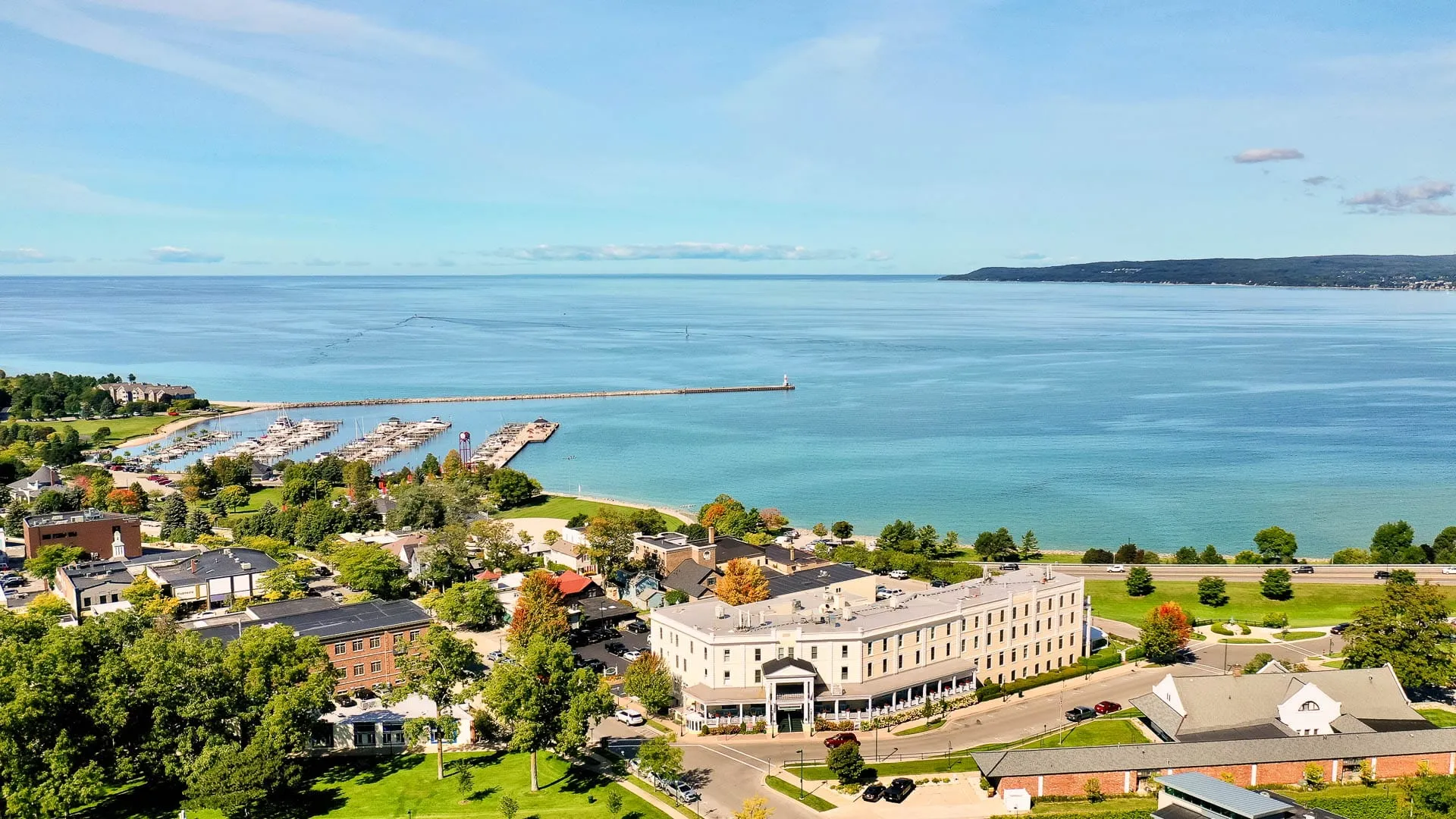 an overview shot of Perry Hotel on the water.
