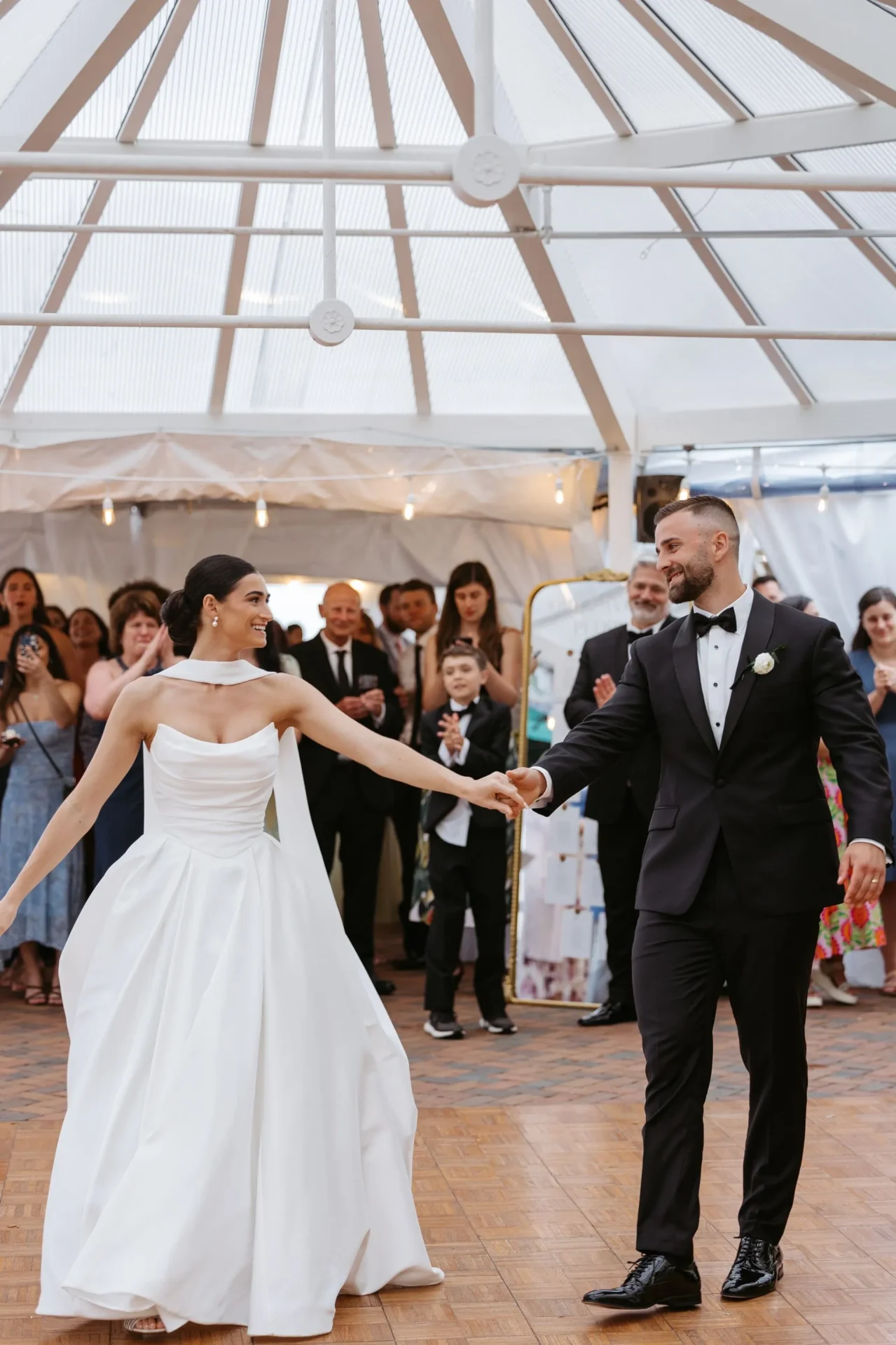 Bride and groom at wedding reception.