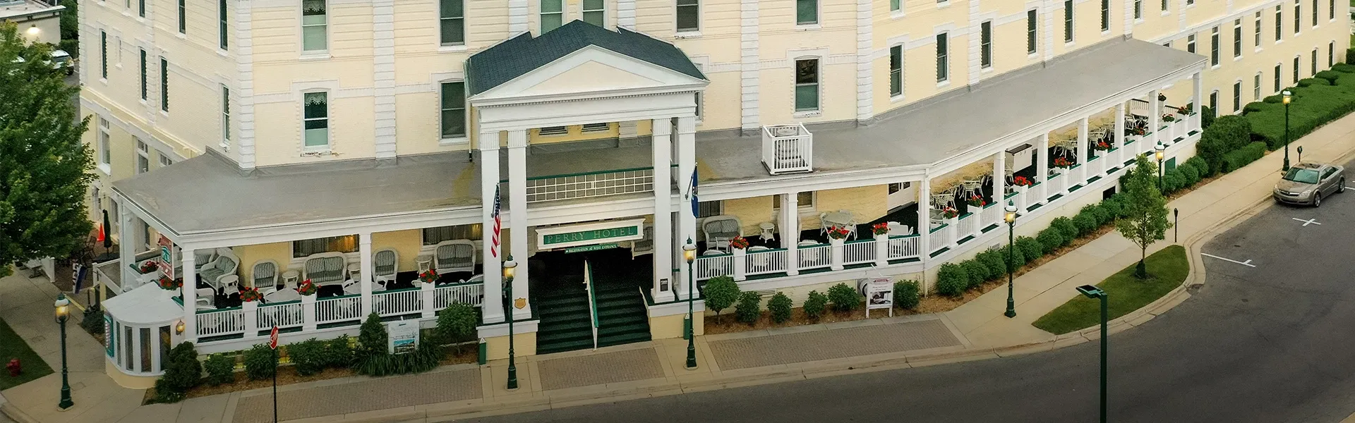 A front view of Perry Hotel.