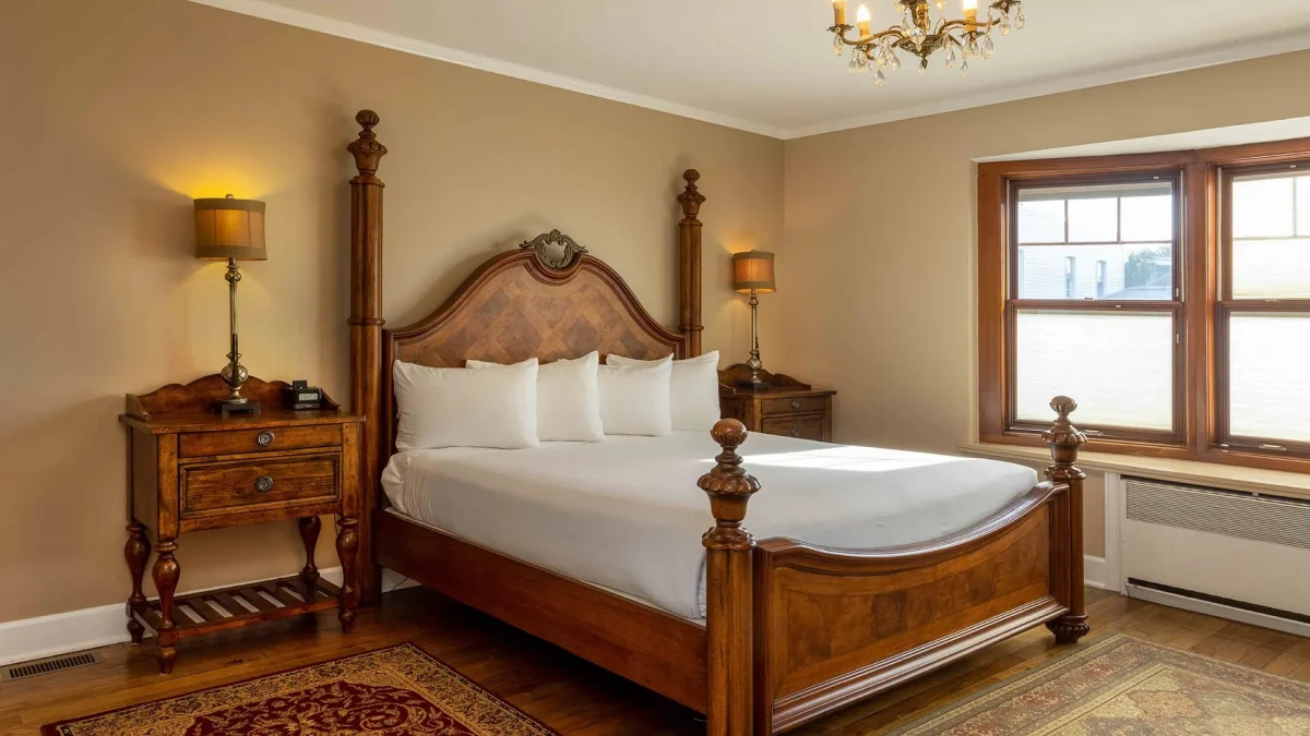 Bedroom with large bed.