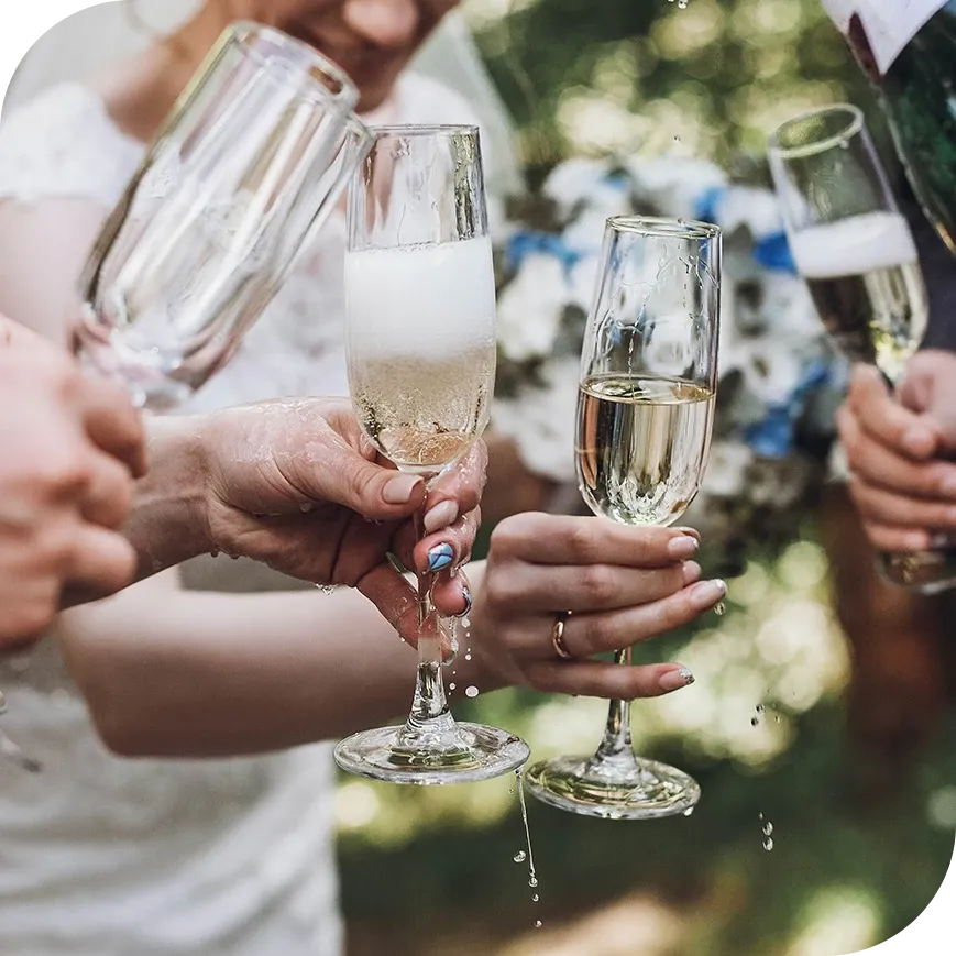 People celebrating with champagne in cheers.